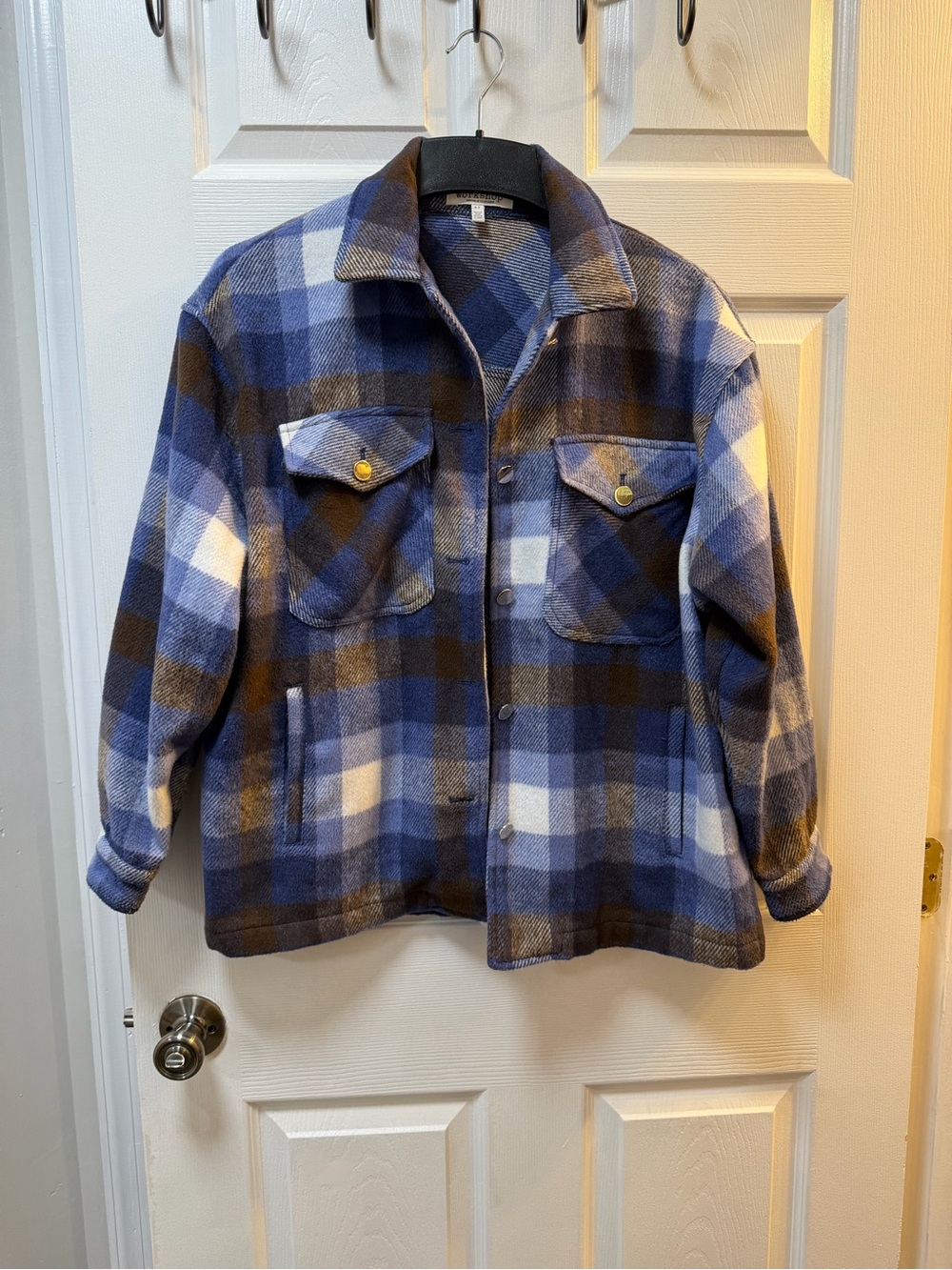 Workshop Republic Clothing Blue, Brown & White Plaid Shacket